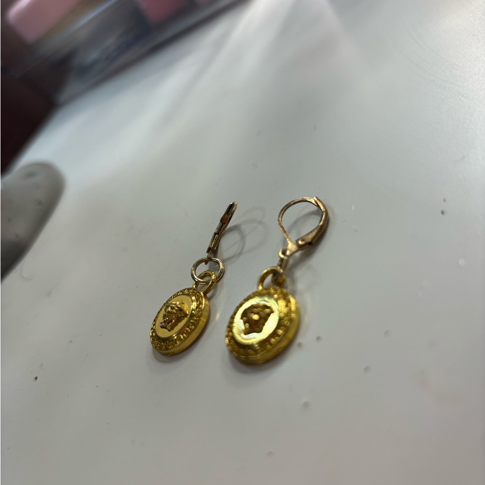 Versace Gold Medusa Drop Earrings - Picture 3 of 5